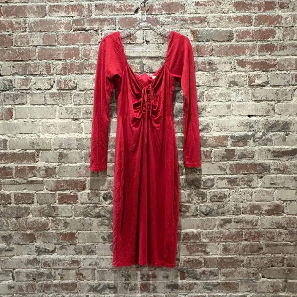 Hutch Cutout Tie Neck Sheath Midi Dress‎ in Red Size 8